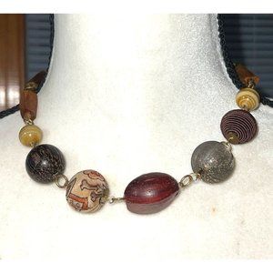 Glass Bead Statement Necklace -- 16"